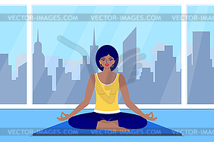 Молодая женщина медитирует - клипарт в векторе / векторное изображение