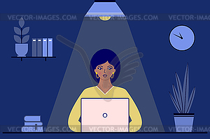 Businesswoman in office at night - vector image