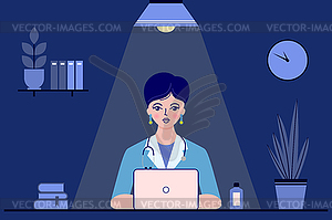 Doctor sitting in doctor`s office - vector clipart