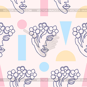 Pattern with woman faces - vector image