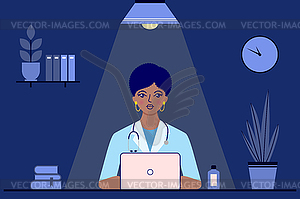 Doctor sitting in doctor`s office - vector clipart