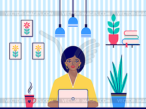 Woman works at home - vector clip art