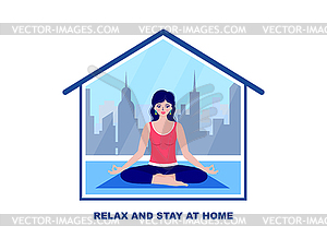 Woman meditates at home - vector clipart