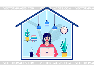 Woman working at home - vector clipart / vector image