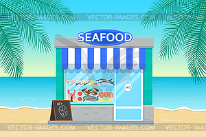Seafood store in flat style - vector image