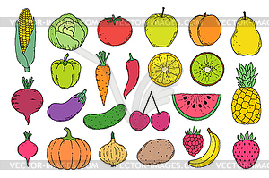 Fruits an vegetables icons - vector image