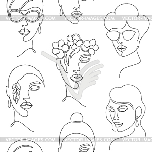 Pattern with woman faces - vector clipart