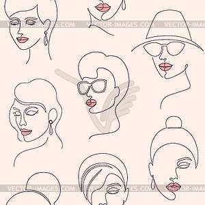 Pattern with woman faces - vector clipart