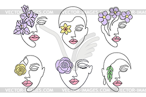 Collection of women faces - vector clipart