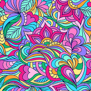 Pattern with abstract flowers and lines - vector image