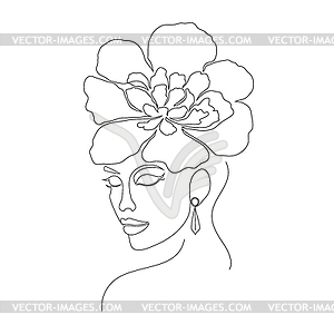 Minimal woman face on white background.One line - vector clipart