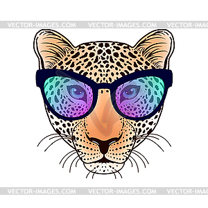 Leopard muzzle with sunglasses - vector image