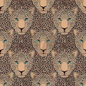 Pattern with leopard muzzle and leopard fur - vector clip art