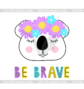 Koala with floral wreath - color vector clipart