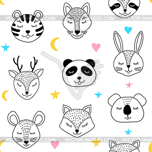 Pattern with sleepng animals - vector clipart