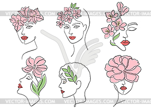 Collection of women faces - vector image