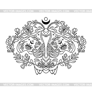 Moth and flowers - vector image