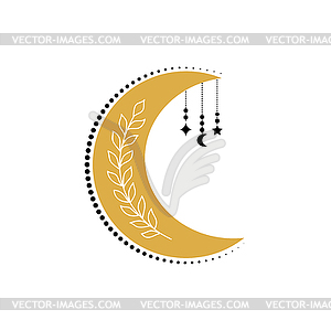 Crescent moon with plant - vector image