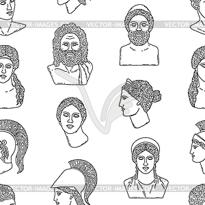 Pattern with greek sculptures - vector image