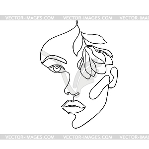 Женское лицо с цветком - изображение в векторном формате