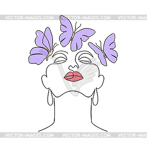 Woman face with butterflies - vector clipart