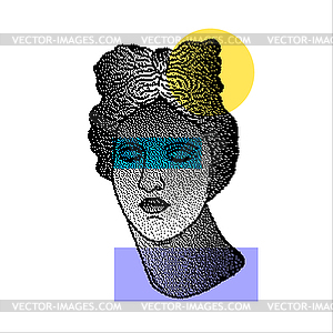 Collage with Greek God Apollo and geometric shapes - vector image