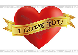 Heart with gold ribbon object - vector clip art