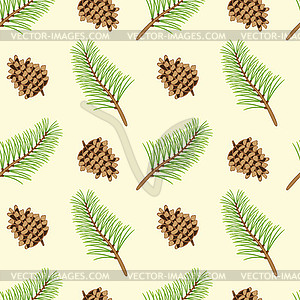 Pine branches and cones seamless texture - vector image