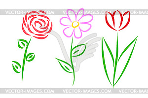 Three flowers set - vector image