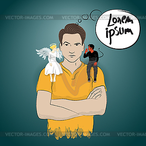 Taking advise of angel and devil - vector clip art