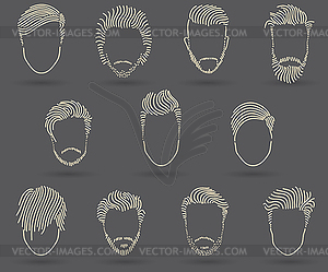 Hand drawing men`s hair style set - vector image