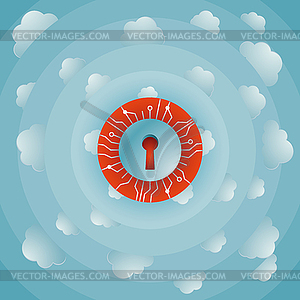 Protected cloud computing. Idyllic cloudscape from - vector clip art