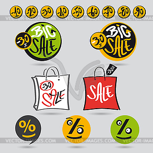 Big sale tag set with handwritten scripts - vector image