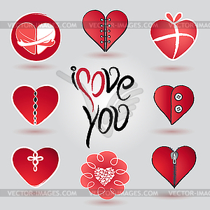 Different hearts icon set for valentine`s day - vector clipart