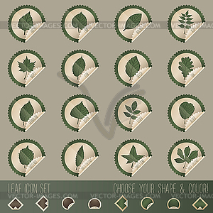 Deciduous tree leaf icon set in stamp shape - vector clipart