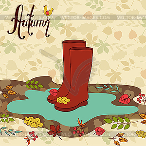 Red autumn boots - vector clipart