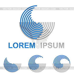 Синяя круглая технологии воды дизайн логотипа набор - изображение векторного клипарта