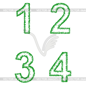 Green grass font set - numbers 1, 2, 3,  - vector clipart