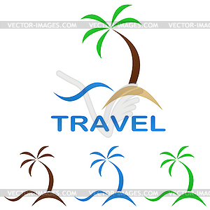 Travel logo design - beach, palm tree, sea - vector EPS clipart