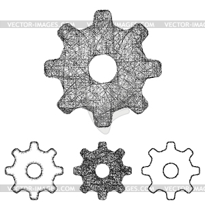 Settings, cogwheel icon set - sketch line art - vector image