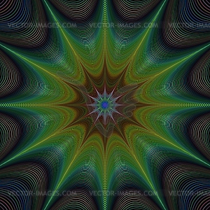 Green abstract colorful curved star fractal - vector image