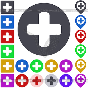 Color plus icon set - vector clipart