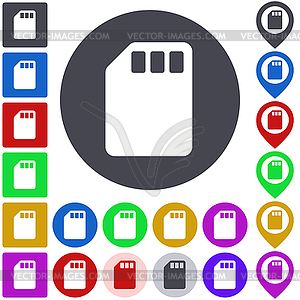 Color memory card icon set - vector clipart