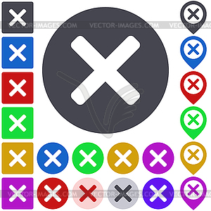 Color delete icon set - vector clipart