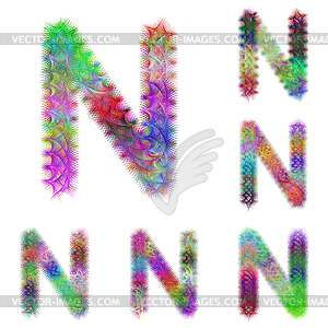 Happy colorful fractal font set - letter N - vector image