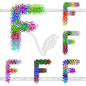 Happy colorful fractal font set - letter F - royalty-free vector clipart