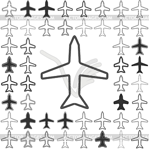 Line aircraft icon design set - vector clipart