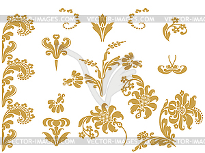 Абстрактный набор золото цветы элементы дизайна - векторизованное изображение клипарта