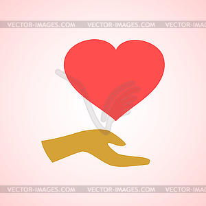 Stylized red heart on hand icon - vector image