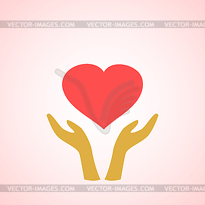 Stylized red heart on hands icons - vector clipart